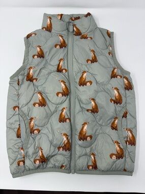 Milkbarn Kids Quilted Fox-Print Puffer Vest - Sage Size 3-4